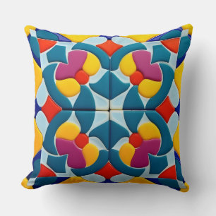 Brightly Coloured Abstract Geometric Tile Design Cushion