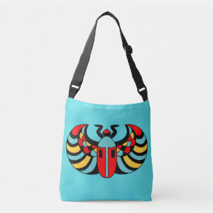 Brightly Coloured Abstract Scarab Beetle on Blue Crossbody Bag