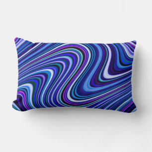 Brightly Coloured Blue Shade Curvy Line Pattern Lumbar Cushion