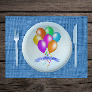 Brightly Coloured Bunch Birthday Balloons Ribbons Paper Plate