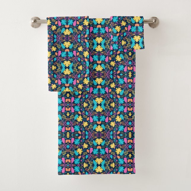 Brightly coloured butterfly and floral pattern bath towel set (Creator Uploaded)