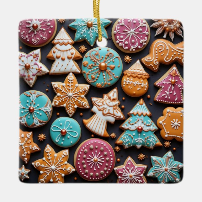 Brightly Coloured Christmas Cookies Ceramic Ornament (Front)