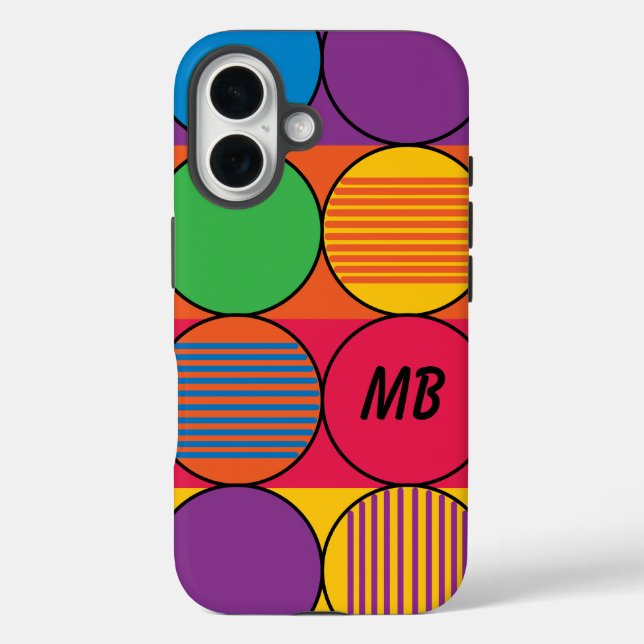 Brightly Coloured Circles and Stripes and Initials Case-Mate iPhone Case (Back)
