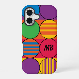 Brightly Coloured Circles and Stripes and Initials iPhone 16 Case