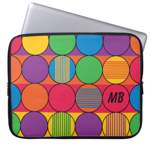 Brightly Coloured Circles and Stripes and Initials Laptop Sleeve