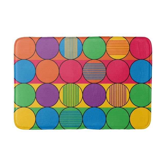 Brightly Coloured Circles and Stripes Bath Mat (Front)