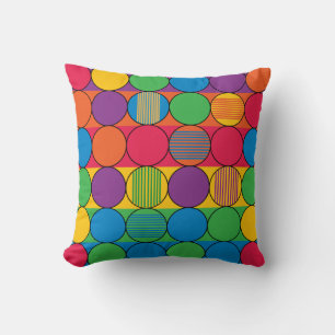 Brightly Coloured Circles and Stripes Cushion
