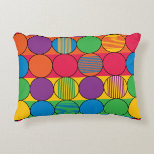 Brightly Coloured Circles and Stripes Decorative Cushion