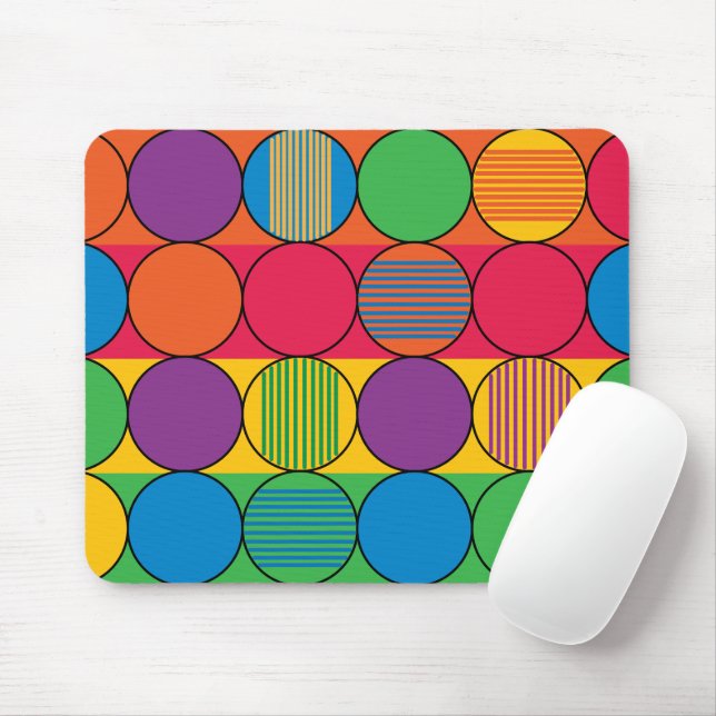 Brightly Coloured Circles and Stripes Mouse Pad (With Mouse)
