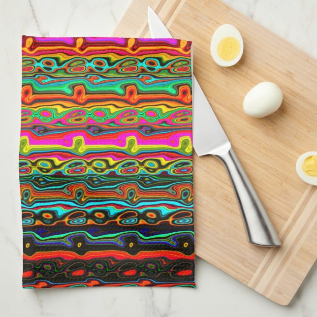 Brightly Coloured Colourful Abstract Pattern Tea Towel (Quarter Fold)