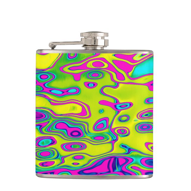 Brightly Coloured Crazy Colourful Abstract Pattern Hip Flask (Front)