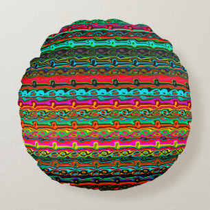Brightly Coloured Crazy Colourful Abstract Pattern Round Cushion