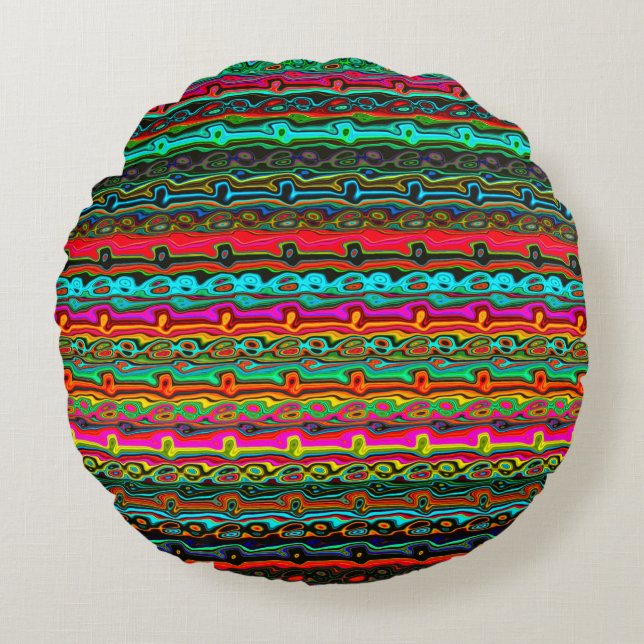 Brightly Coloured Crazy Colourful Abstract Pattern Round Cushion (Front)