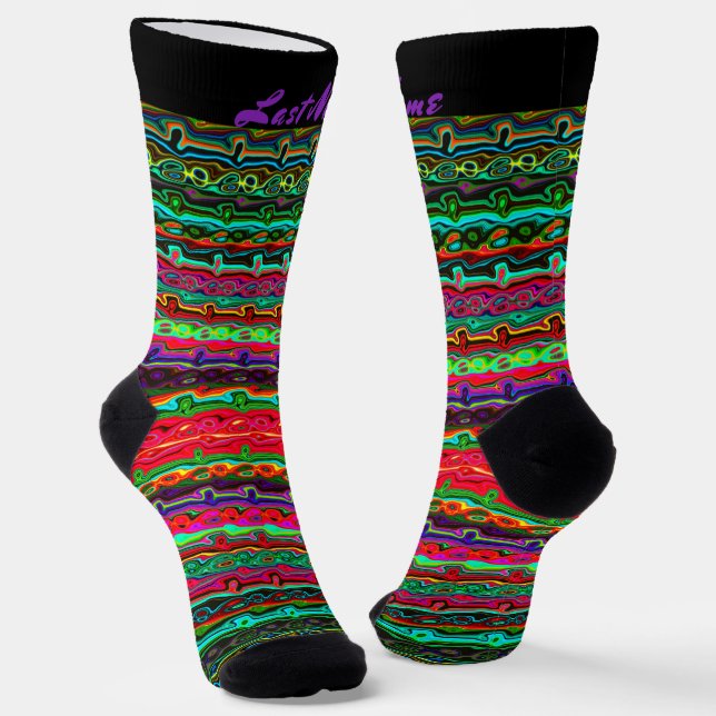 Brightly Coloured Crazy Colourful Abstract Pattern Socks (Angled)