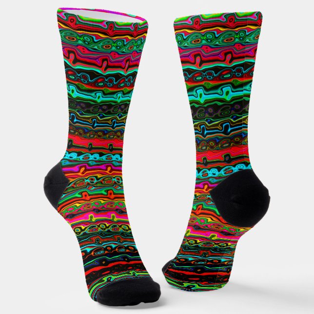 Brightly Coloured Crazy Colourful Abstract Pattern Socks (Angled)