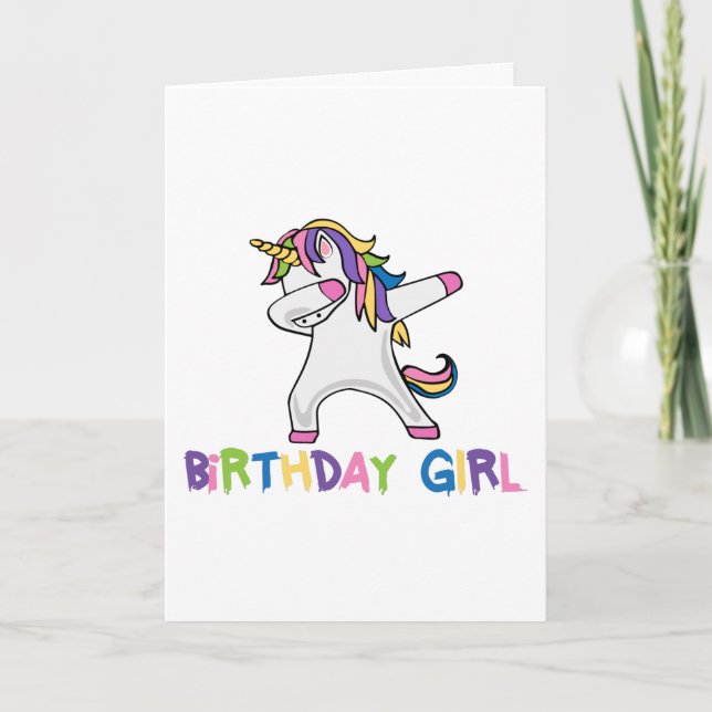 Brightly Coloured Dabbing Unicorn Birthday Girl Card (Front)