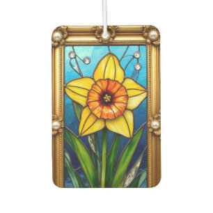 Brightly Coloured Daffodil in Golden Frame Car Air Freshener