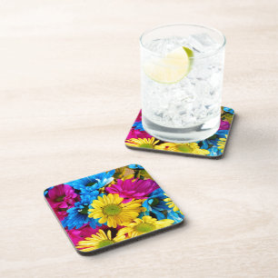 Brightly Coloured Daisies Coaster