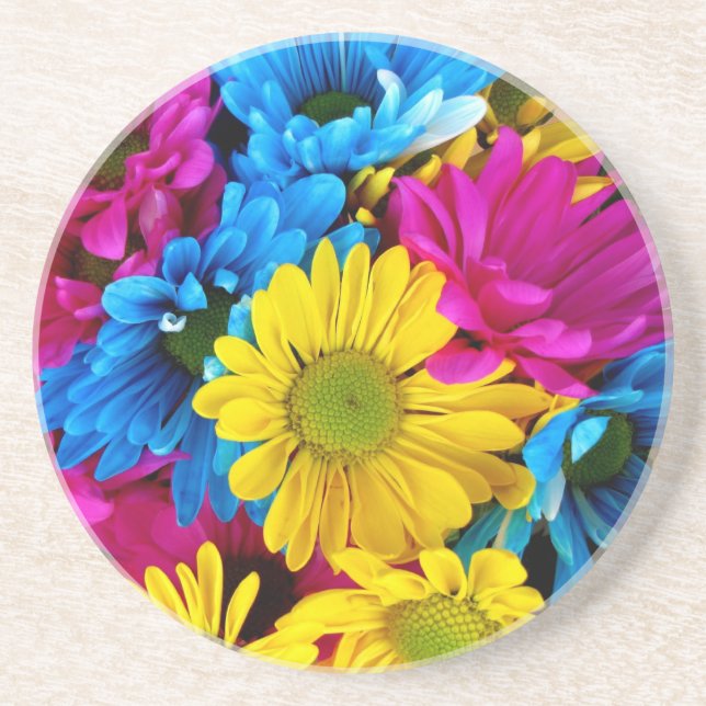 Brightly Coloured Daisies Coaster (Front)