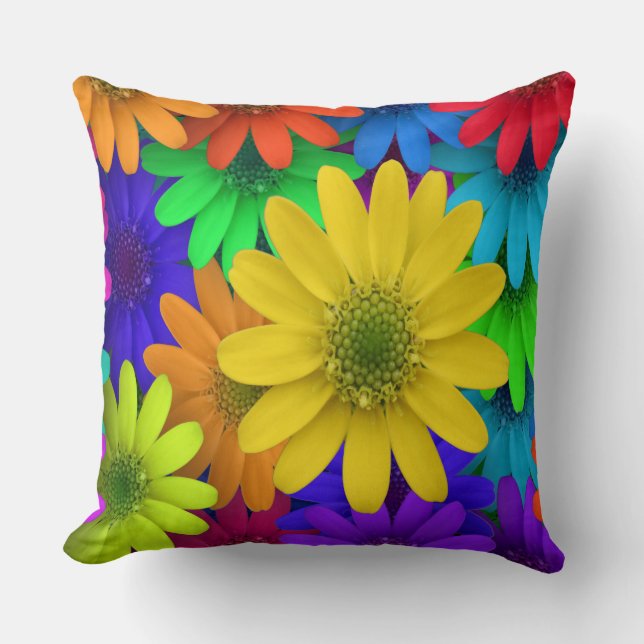 Brightly Coloured Daisies Cushion (Front)