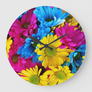 Brightly Coloured Daisies Wall clock