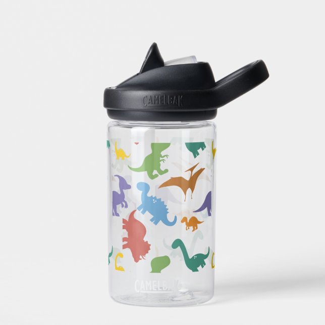 Brightly Coloured Dinosaur Kids Personalised  Water Bottle (Left)