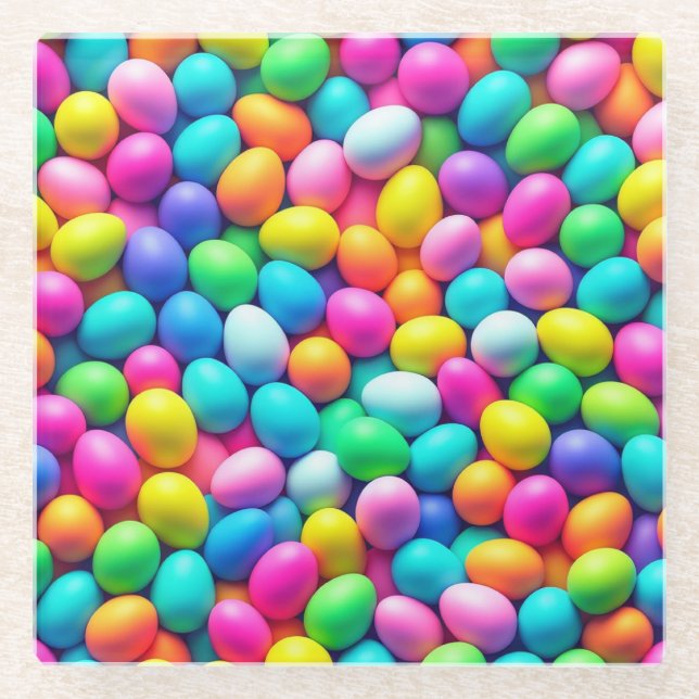 Brightly coloured Easter Egg/Spring  Glass Coaster (Front)