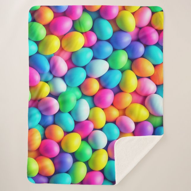 Brightly coloured Easter Egg/Spring  Sherpa Blanket (Front)