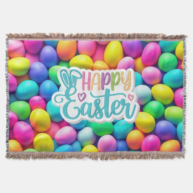 Brightly coloured Easter Egg/Spring  Throw Blanket (Front)