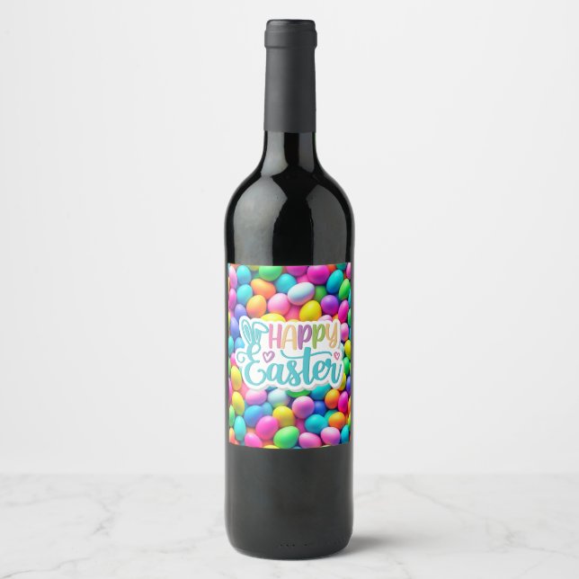 Brightly coloured Easter Egg/Spring  Wine Label (Front)
