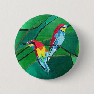 Brightly Coloured European Bee Eaters Geometric Ar 6 Cm Round Badge