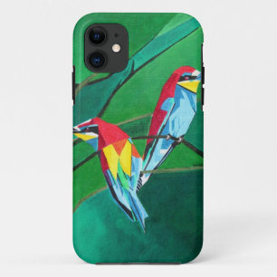 Brightly Coloured European Bee Eaters Geometric Ar iPhone 11 Case