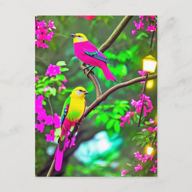 Brightly Coloured Fantasy Birds Postcard (Front)