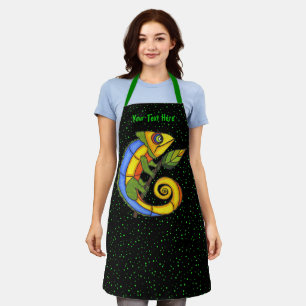 Brightly Coloured Fantasy Lizard Twig Leaf Dots Apron