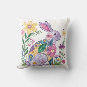 Brightly Coloured Floral Bunny Cushion
