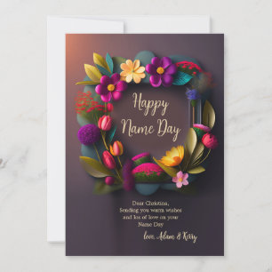 Brightly Coloured Floral Wreath Name Day Card