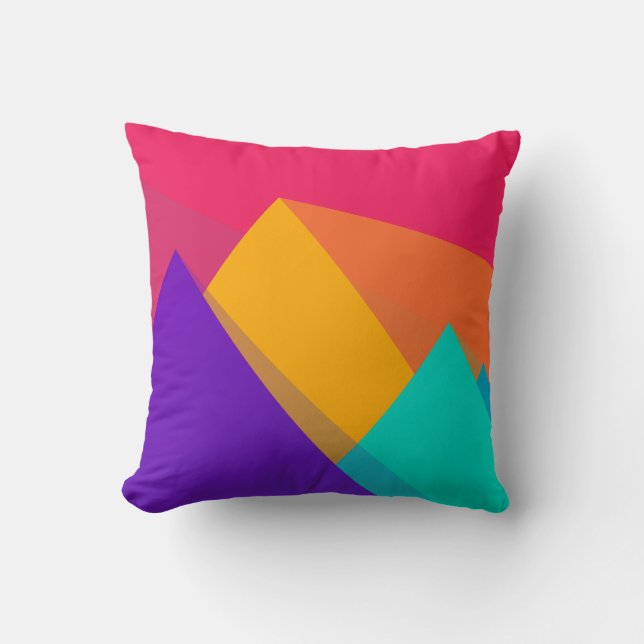 Brightly Coloured Geometric Triangles and Pyramids Cushion (Front)