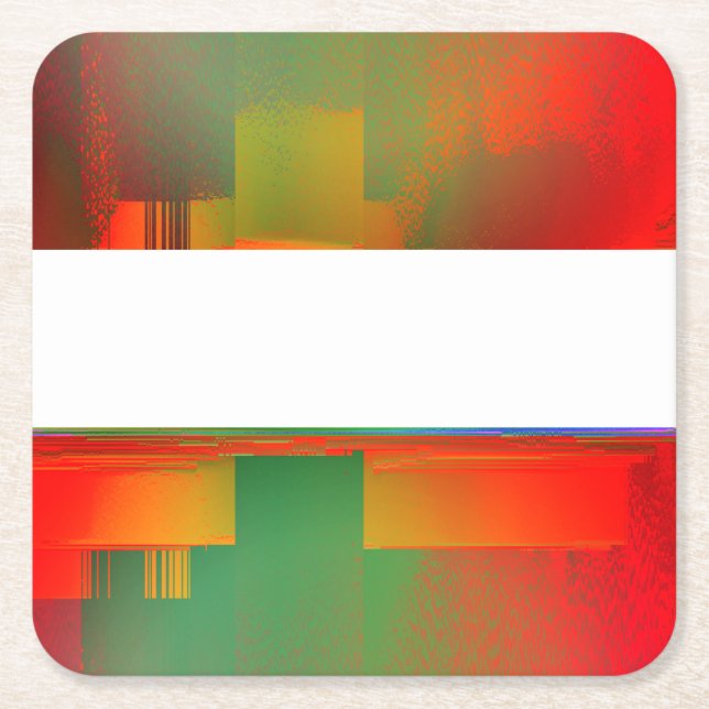 brightly coloured glitch square paper coaster (Front)