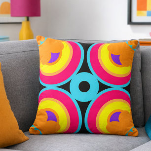 Brightly Coloured Half Circles Throw Pillow