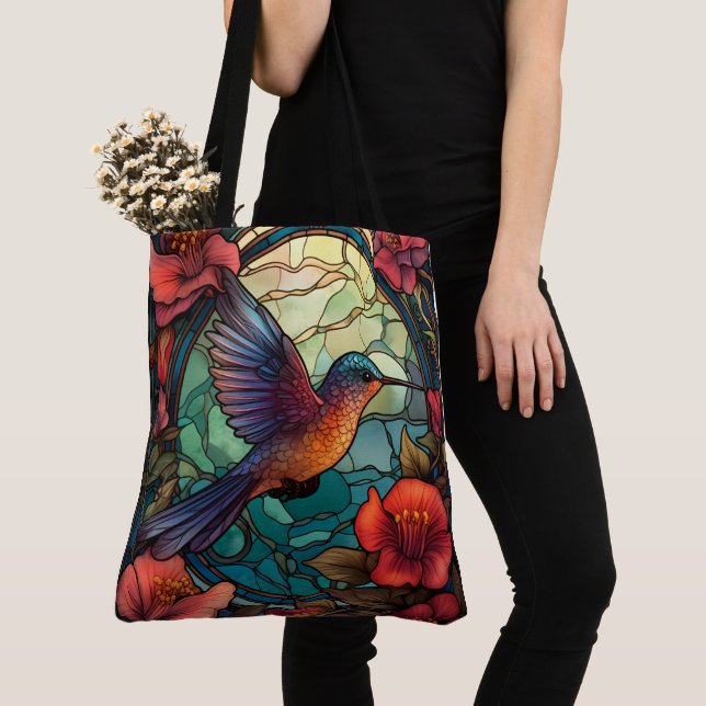 Brightly Coloured Hummingbird Tote Bag (Close Up)