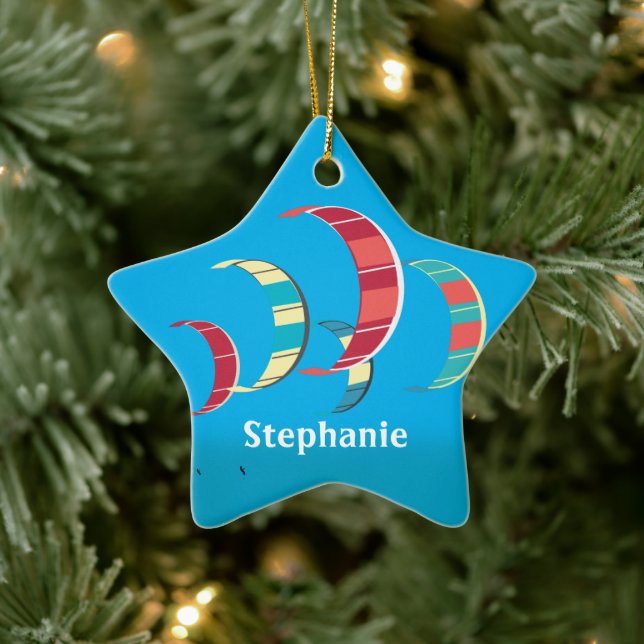 Brightly Coloured Kiteboarding  Ceramic Ornament (Tree)