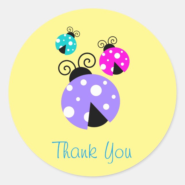 Brightly Coloured Ladybugs Thank You Classic Round Sticker (Front)