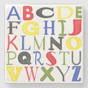Brightly Coloured Letters by Megan Meagher Stone Coaster