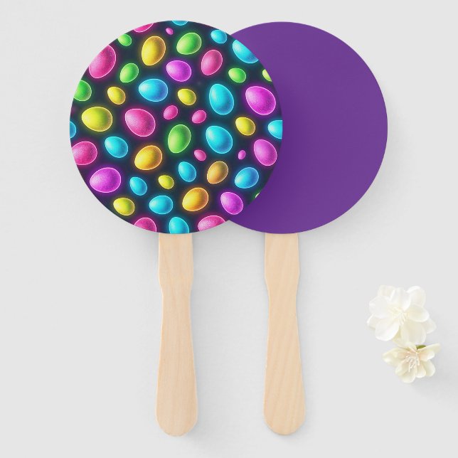 Brightly coloured/neon Easter Egg/Spring  Hand Fan (Front and Back)