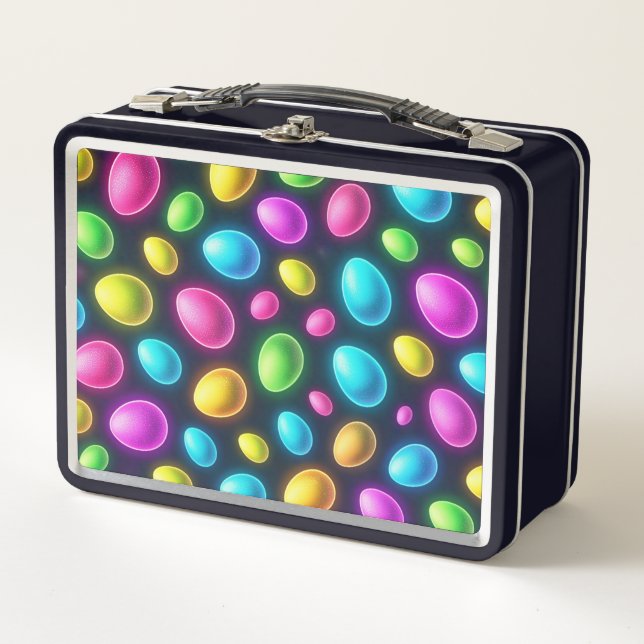Brightly coloured/neon Easter Egg/Spring  Metal Lunch Box (Front)