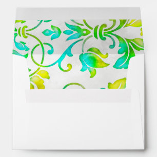 Brightly Coloured Painted Damask Turquoise Yellow Envelope