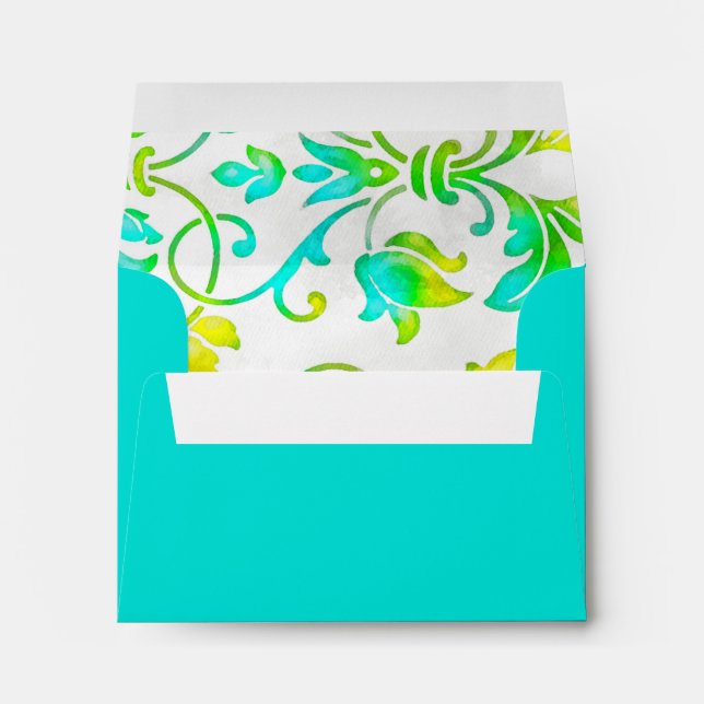 Brightly Coloured Painted Damask Turquoise Yellow Envelope (Back (Bottom))