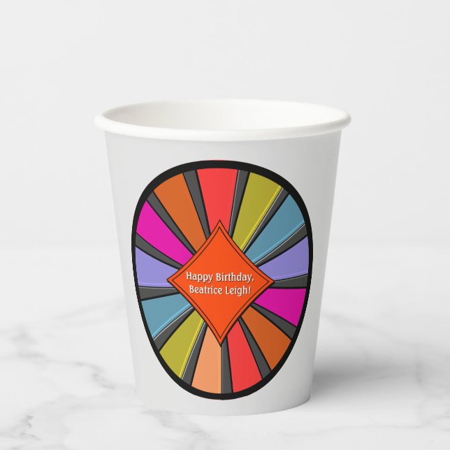 Brightly Coloured Personalised Circus Big Top Paper Cups (Front)