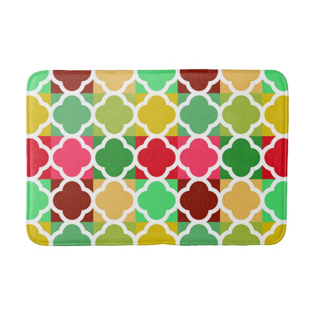 Brightly coloured Quilt style Quatrefoil pattern Bath Mat (Front)