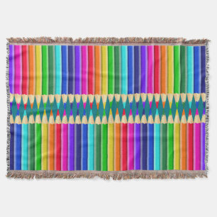 Brightly Coloured Rainbow Pencil, Crayon Throw Blanket